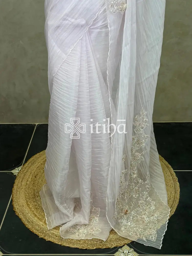 ORGANZA HAND EMBROIDERY SAREE - PASTEL PINK