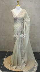 ORGANZA HAND EMBROIDERY SAREE - PASTEL PISTA GREEN