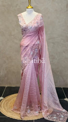 ORGANZA HAND EMBROIDERY SAREE - Pink