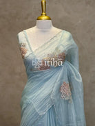 ORGANZA HANDWORK EMBROIDERY APPLIQUE SAREE