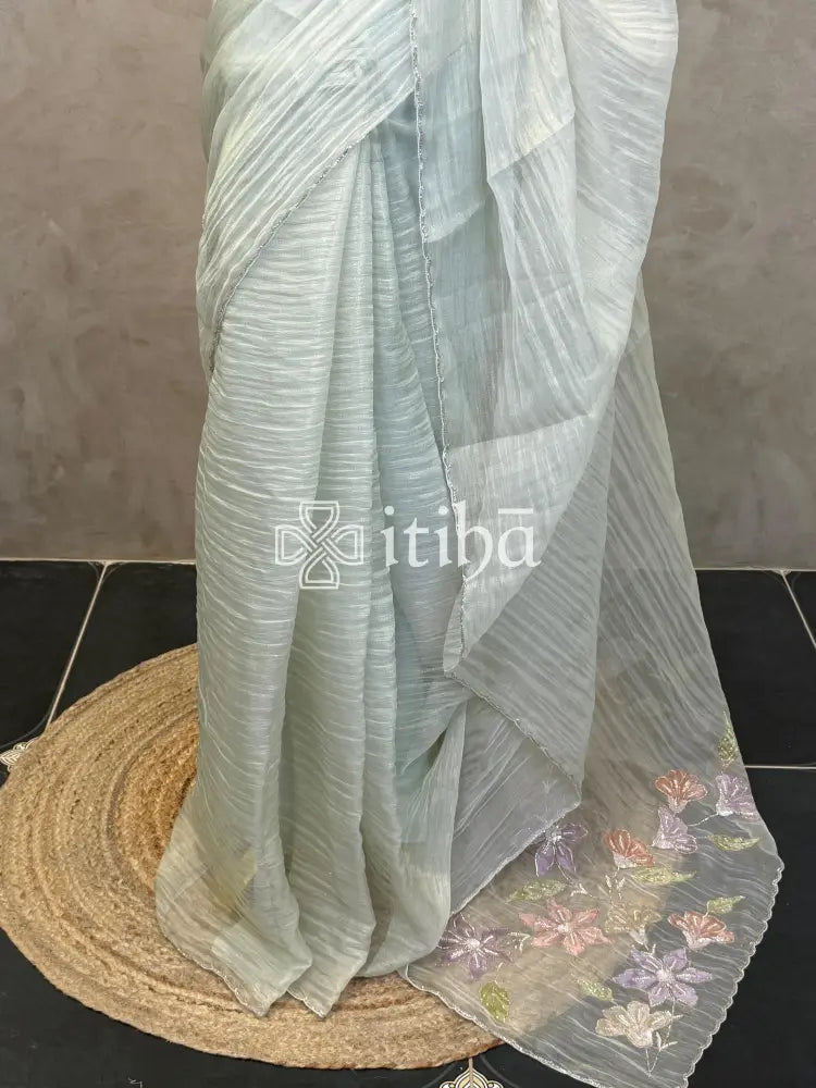 ORGANZA HANDWORK EMBROIDERY APPLIQUE SAREE