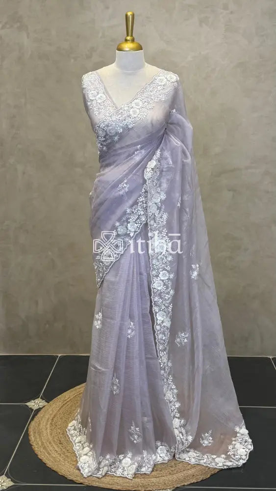 ORGANZA HANDWORK SAREE - LIGHT LAVENDER