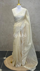 ORGANZA HANDWORK SAREE - LIGHT YELLOW
