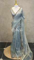 ORGANZA HANDWORK SAREE - PASTEL SAGE GREEN