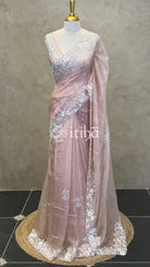 ORGANZA HANDWORK SAREE - PEACH