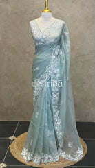 ORGANZA HANDWORK SAREE - SKY BLUE