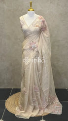 ORGANZA HANDWORKED SAREE - Beige