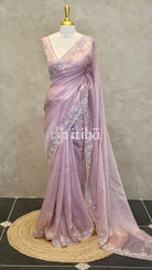 ORGANZA HANDWORKED SAREE - PASTEL PINK