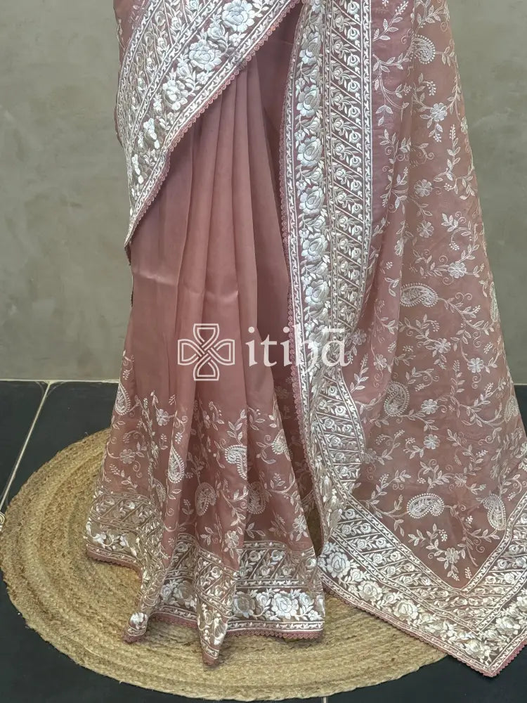 ORGANZA PARSI EMBROIDERY SAREE