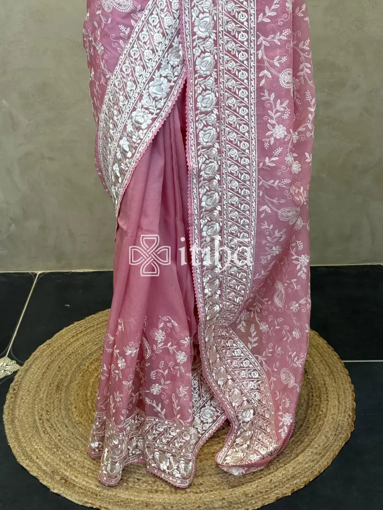 ORGANZA PARSI EMBROIDERY SAREE