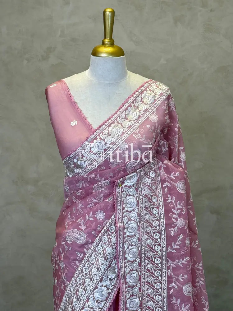 ORGANZA PARSI EMBROIDERY SAREE