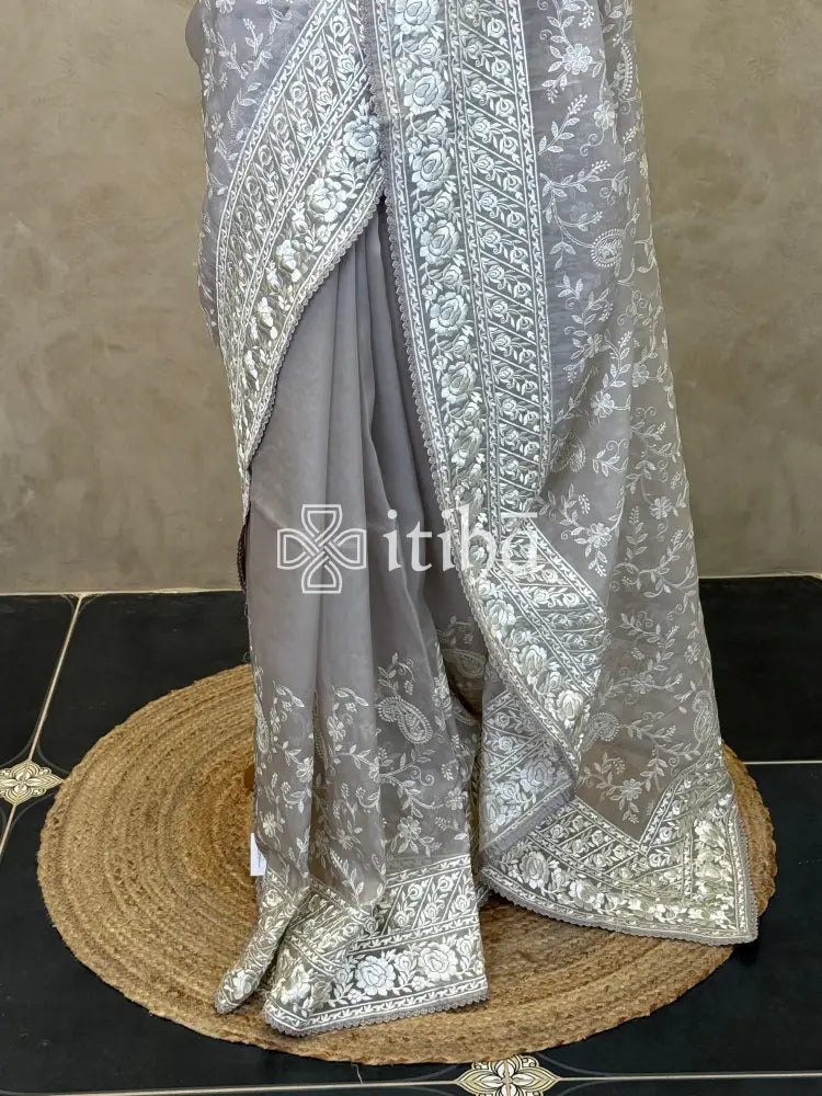 ORGANZA PARSI EMBROIDERY SAREE