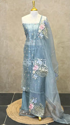 ORGANZA SALWAR SUIT - GREYISH BLUE