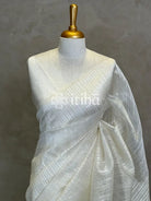 ORGANZA TURKISH APPLIQUE DESIGNER SAREE - OFF WHITE