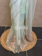 ORGANZA TURKISH APPLIQUE DESIGNER SAREE - MINT GREEN