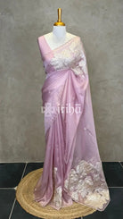 ORGANZA TURKISH APPLIQUE DESIGNER SAREE - PASTEL PINK