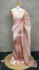 ORGANZA TURKISH APPLIQUE DESIGNER SAREE - PEACH