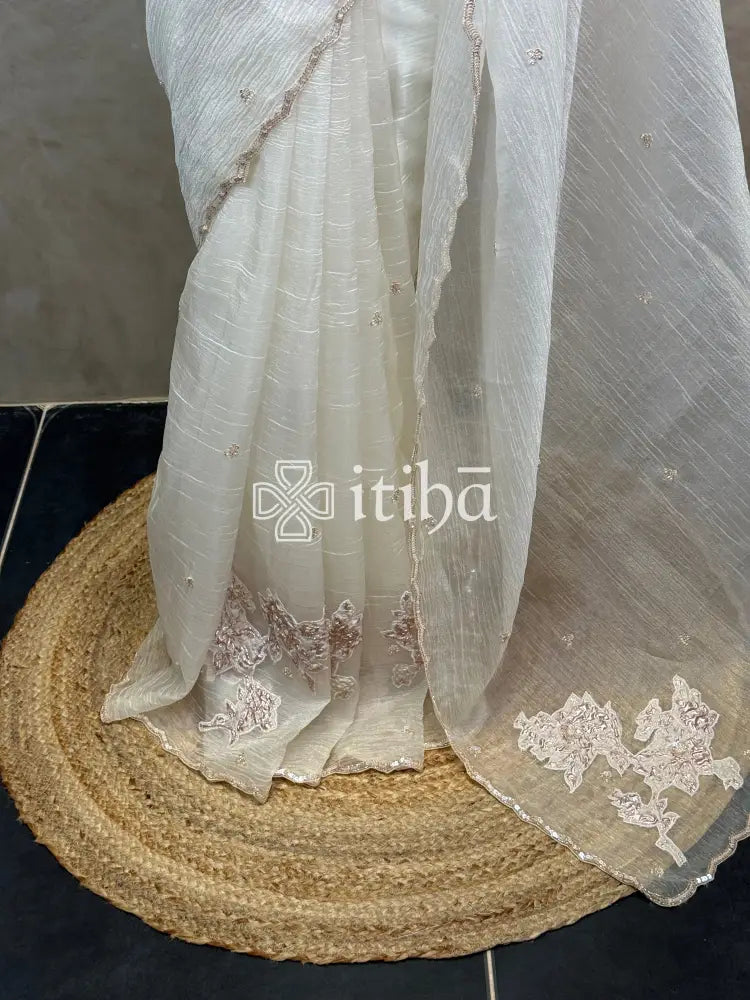 ORGANZA TURKISH APPLIQUE EMBROIDERY SAREE