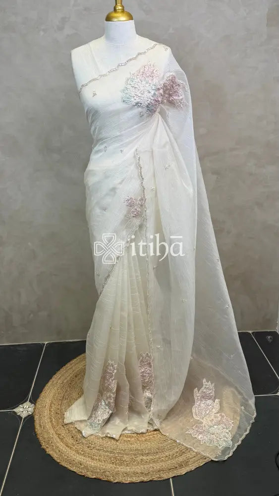 ORGANZA TURKISH APPLIQUE EMBROIDERY SAREE