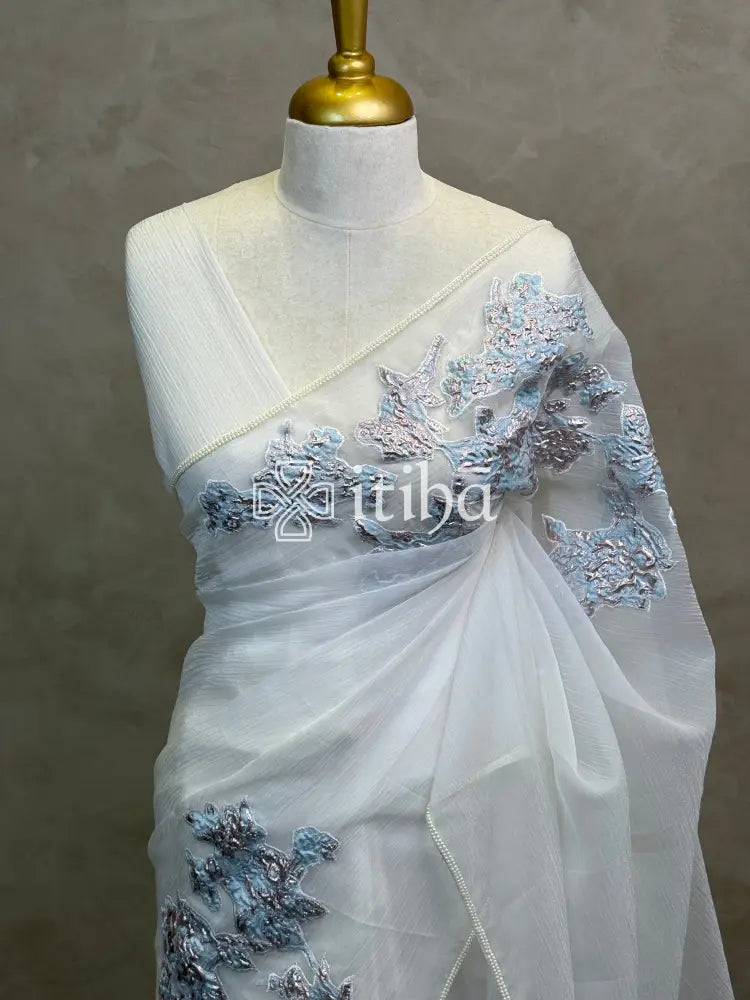 ORGANZA TURKISH APPLIQUE EMBROIDERY SAREE