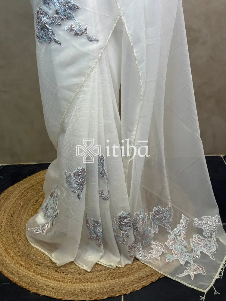 ORGANZA TURKISH APPLIQUE EMBROIDERY SAREE