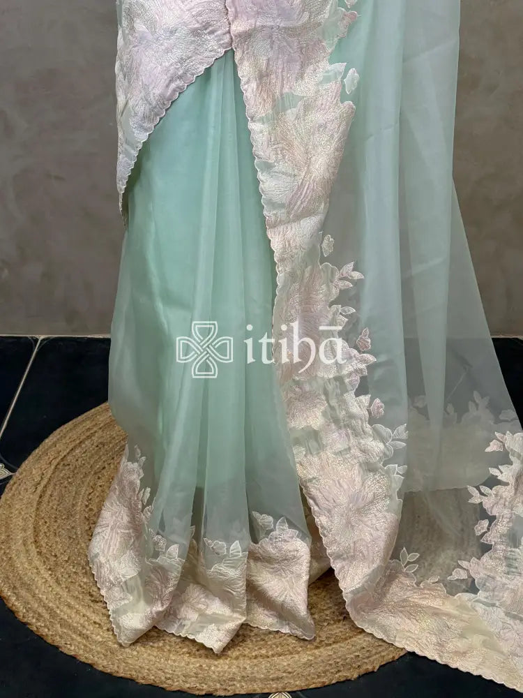 ORGANZA TURKISH APPLIQUE EMBROIDERY SAREE