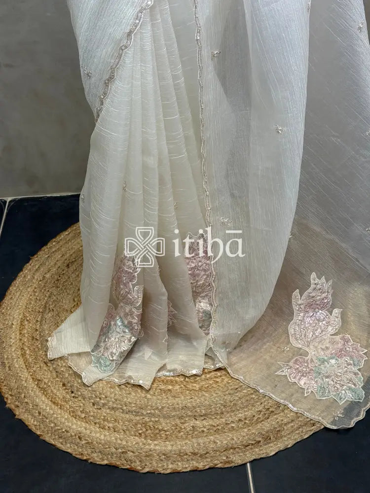 ORGANZA TURKISH APPLIQUE EMBROIDERY SAREE