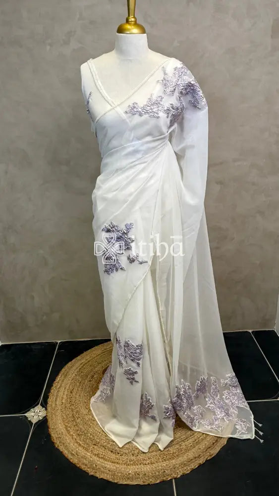 ORGANZA TURKISH APPLIQUE EMBROIDERY SAREE