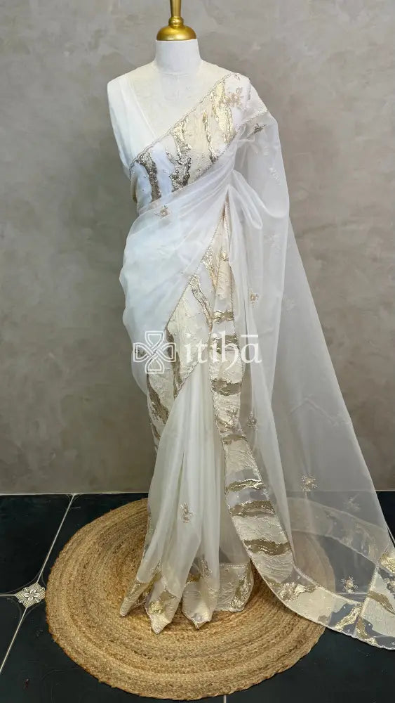 ORGANZA TURKISH APPLIQUE EMBROIDERY SAREE