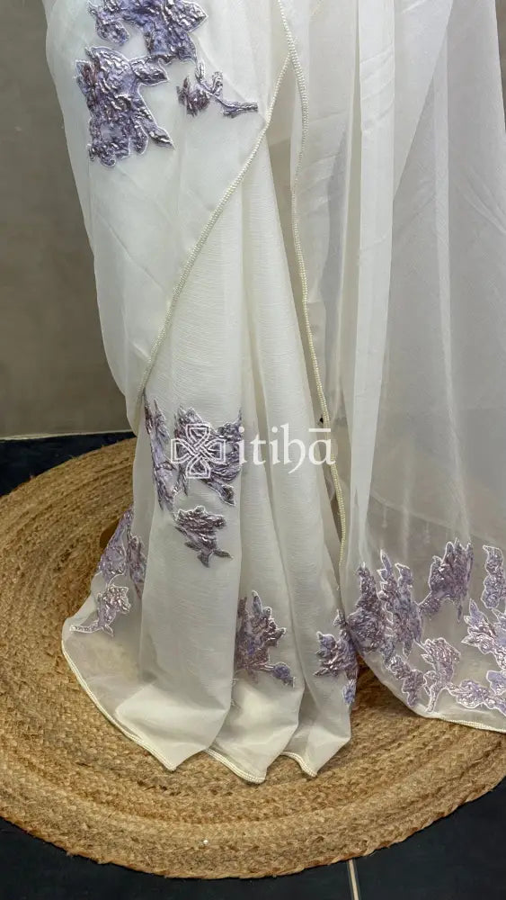 ORGANZA TURKISH APPLIQUE EMBROIDERY SAREE