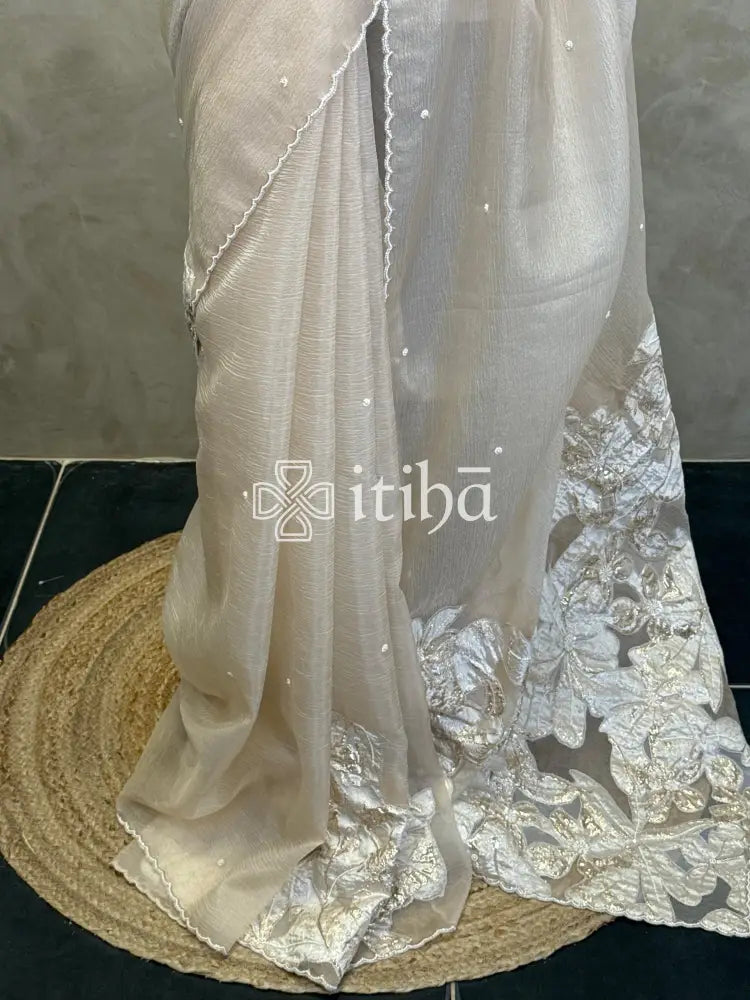 ORGANZA TURKISH APPLIQUE EMBROIDERY SAREE