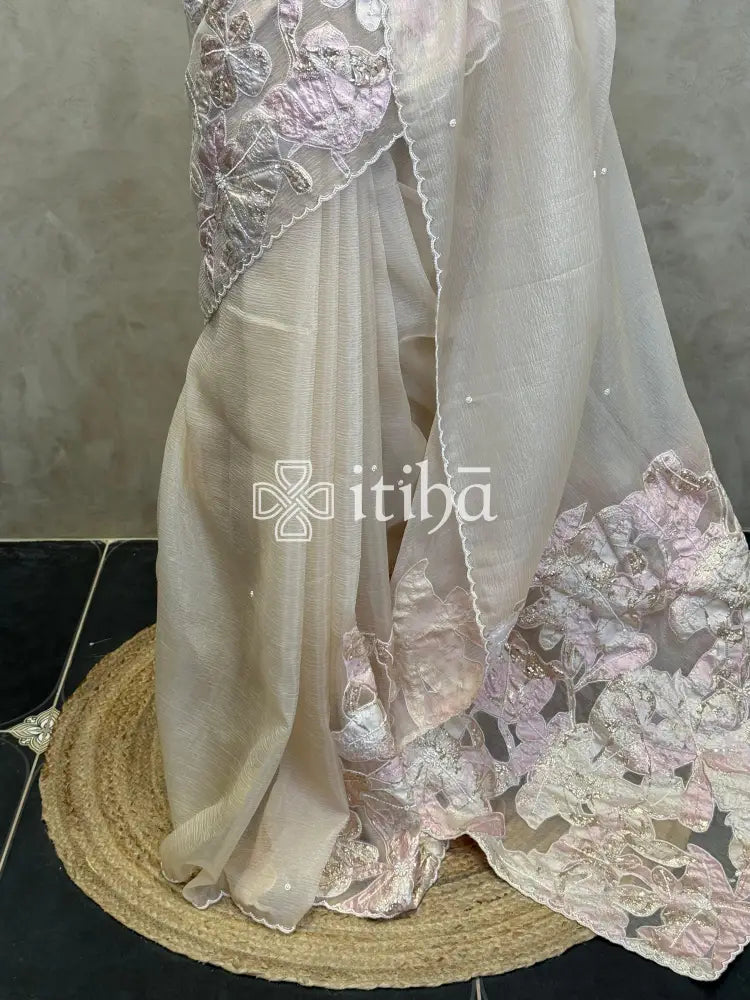 ORGANZA TURKISH APPLIQUE EMBROIDERY SAREE