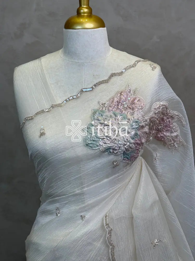 ORGANZA TURKISH APPLIQUE EMBROIDERY SAREE