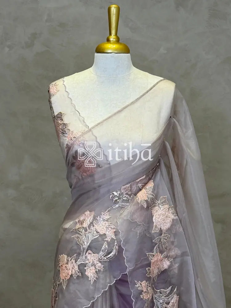 ORGANZA TURKISH APPLIQUE EMBROIDERY SAREE