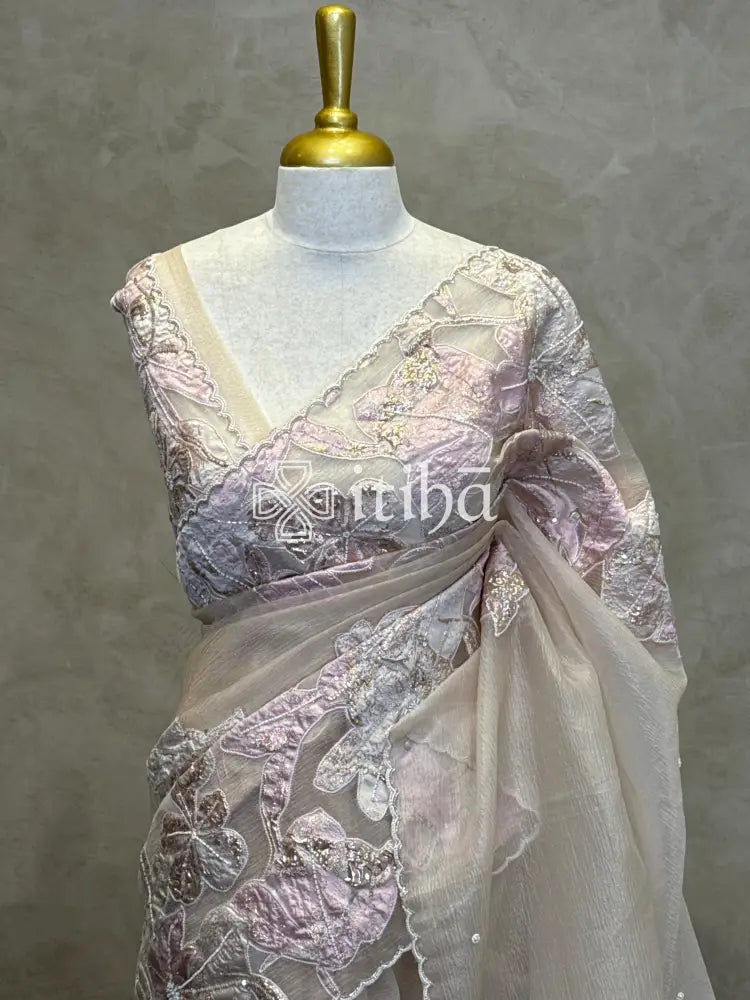 ORGANZA TURKISH APPLIQUE EMBROIDERY SAREE