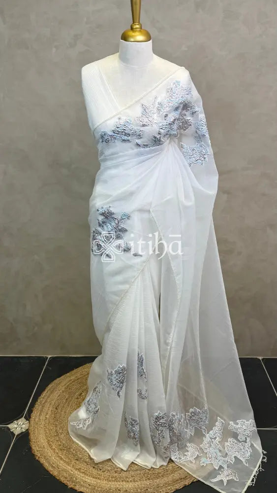 ORGANZA TURKISH APPLIQUE EMBROIDERY SAREE
