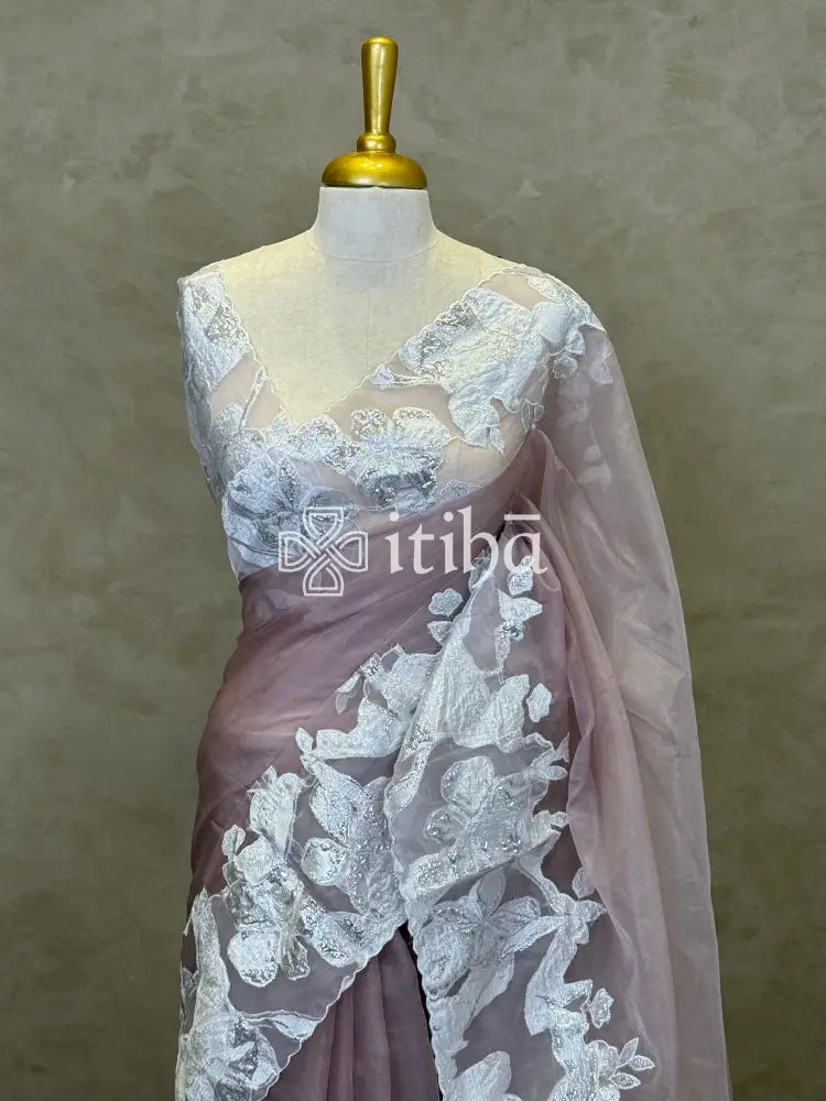 ORGANZA TURKISH APPLIQUE EMBROIDERY SAREE