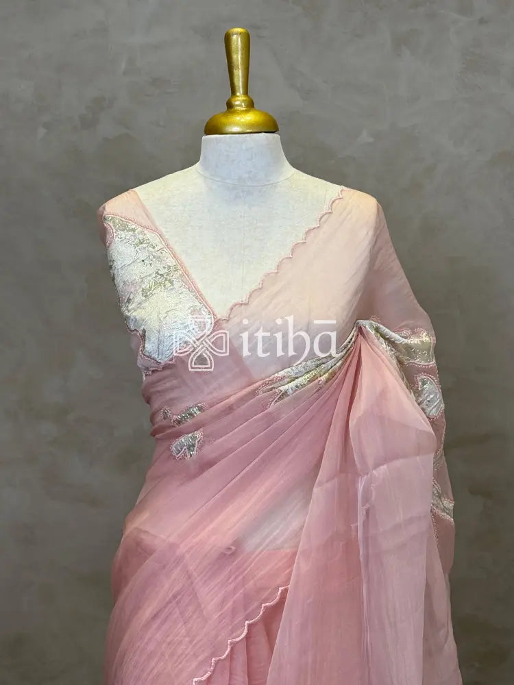 ORGANZA TURKISH APPLIQUE EMBROIDERY SAREE