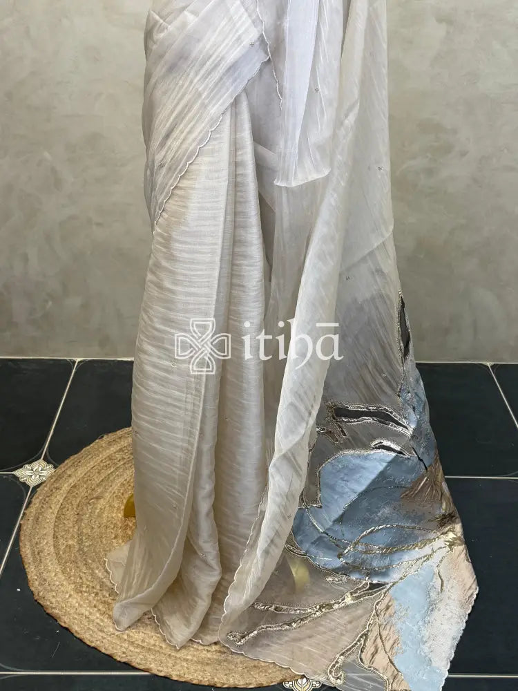 ORGANZA TURKISH APPLIQUE EMBROIDERY SAREE