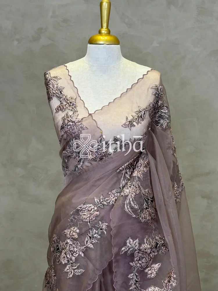 ORGANZA TURKISH APPLIQUE EMBROIDERY SAREE