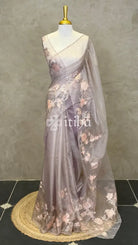 ORGANZA TURKISH APPLIQUE EMBROIDERY SAREE - dusty rose mauve