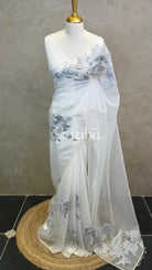 ORGANZA TURKISH APPLIQUE EMBROIDERY SAREE - LIGHT BLUE