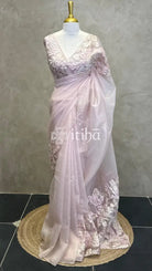 ORGANZA TURKISH APPLIQUE EMBROIDERY SAREE - LIGHT PINK