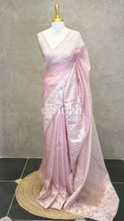 ORGANZA TURKISH APPLIQUE SAREE - BLUSH PINK