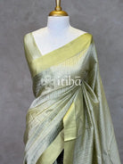 ORGANZA ZARI CHECKS SATIN BORDER BANARASI SAREE - DUSTY OLIVE GREEN