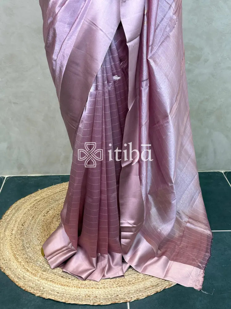 ORGANZA ZARI CHECKS SATIN BORDER BANARASI SAREE - DUSTY ROSE PINK