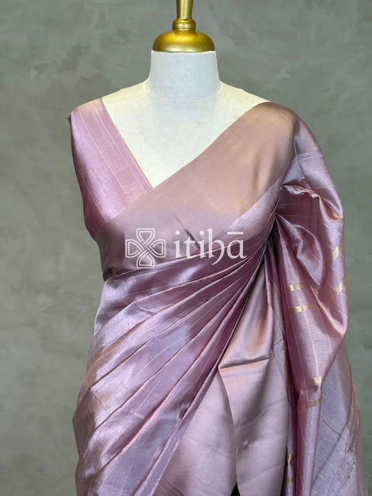 ORGANZA ZARI CHECKS SATIN BORDER BANARASI SAREE - DUSTY ROSE PINK