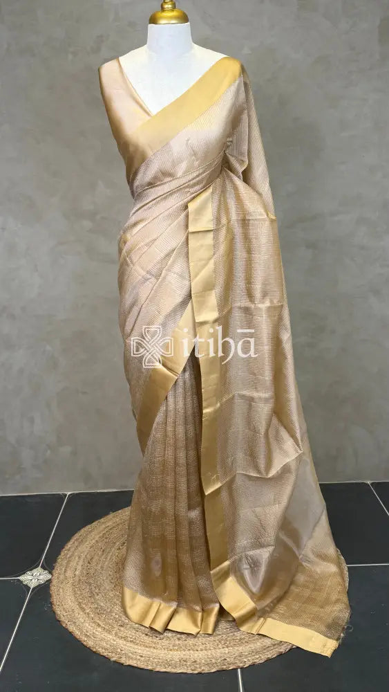 ORGANZA ZARI CHECKS SATIN BORDER BANARASI SAREE - Beige