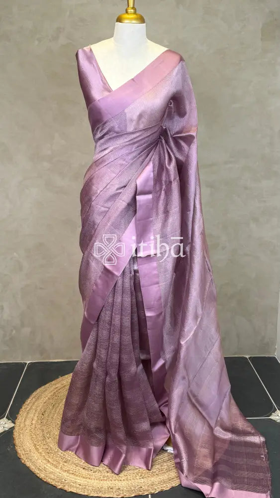 ORGANZA ZARI CHECKS SATIN BORDER BANARASI SAREE - DUSTY LAVENDER