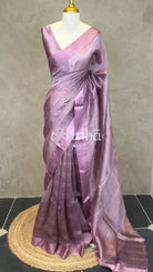 ORGANZA ZARI CHECKS SATIN BORDER BANARASI SAREE - DUSTY LAVENDER